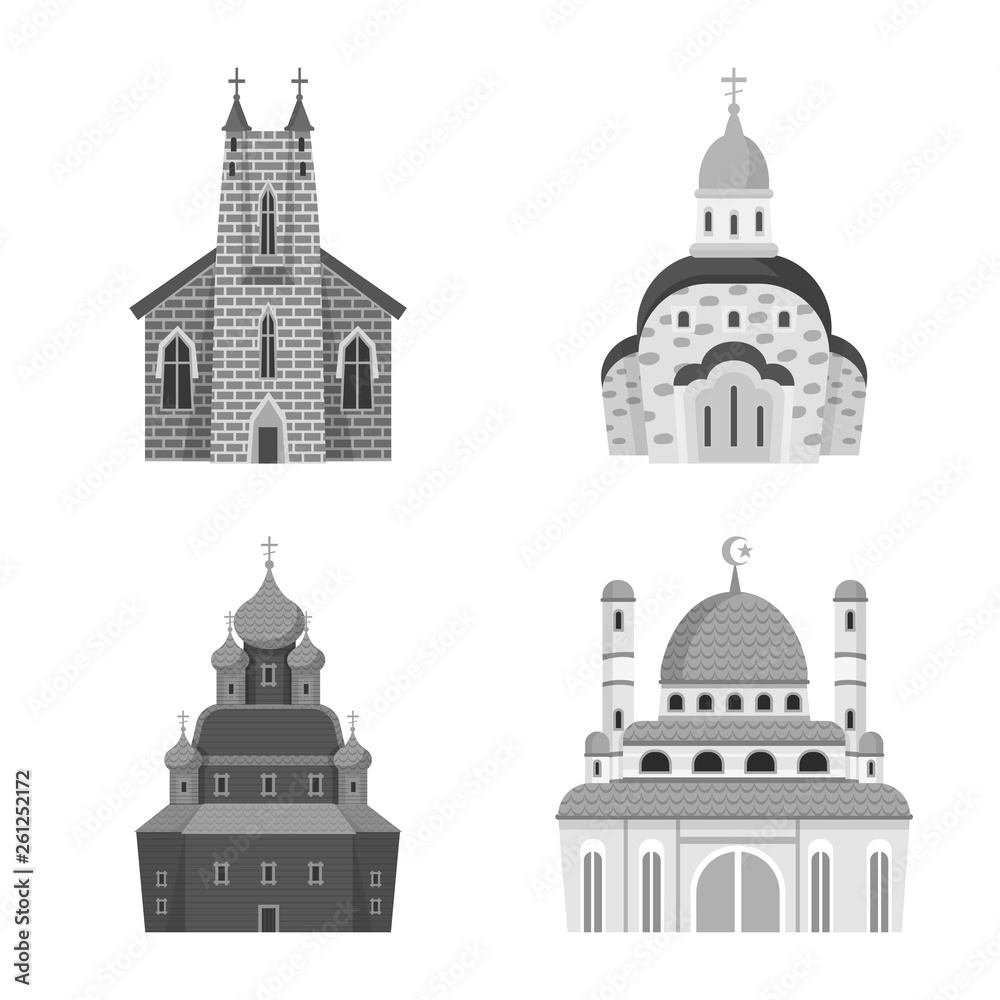 Isolated object of architecture and faith icon. Set of architecture and traditional stock vector illustration.