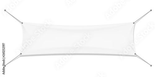 Empty mockup white textile banner with folds on ropes. Isolated vector illustration on a light background.