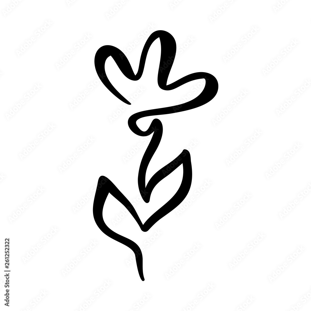 Continuous line hand drawing calligraphic Logo vector flower concept. Scandinavian spring floral design icon element in minimal style. black and white Continuous line hand drawing calligraphic Logo vector flower concept. Scandinavian spring floral design icon element in minimal style. black and white