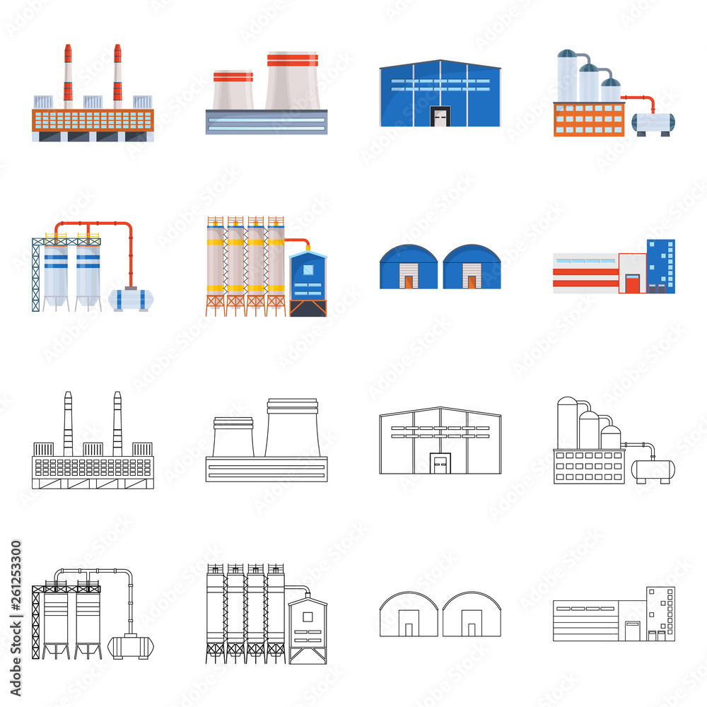Vector illustration of production and structure sign. Collection of production and technology stock symbol for web. Vector illustration of production and structure sign. Collection of production and technology stock symbol for web.
