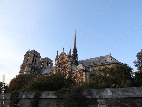 Notre Dame, the most beautiful Cathedral in Paris. View from the river Seine, France.