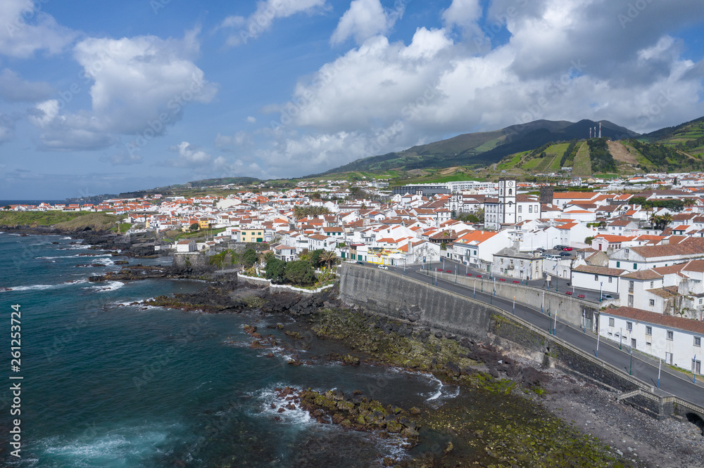 Fototapeta premium Aerial view of Atlantic coast at Vila Franca do Campo, Sao Miguel island, Azores, Portugal.. Photo made by drone.