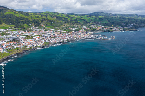 Aerial view of Atlantic coast at Vila Franca do Campo, Sao Miguel island, Azores, Portugal.. Photo made by drone.