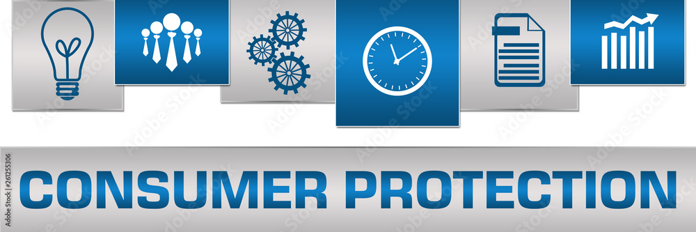 Consumer Protection Business Symbols Blue Grey On Top Horizontal Consumer Protection Business Symbols Blue Grey On Top Horizontal