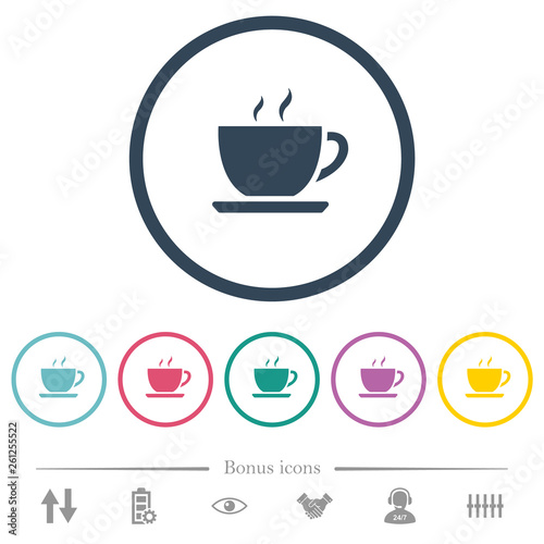 Cup of coffee flat color icons in round outlines