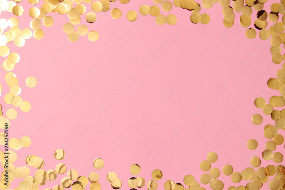 sparkles confetti and frame for inserting text on a colored background top view. Minimalism, design, insta, holiday. flatlay sparkles confetti and frame for inserting text on a colored background top view. Minimalism, design, insta, holiday. flatlay