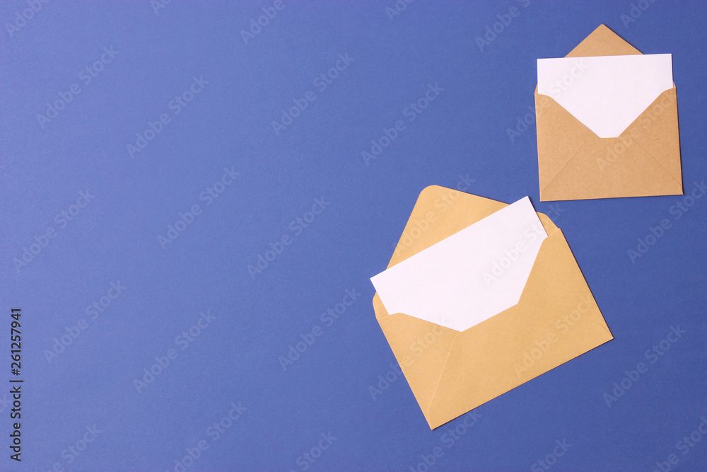envelope on a colored background top view. envelope on a colored background top view.