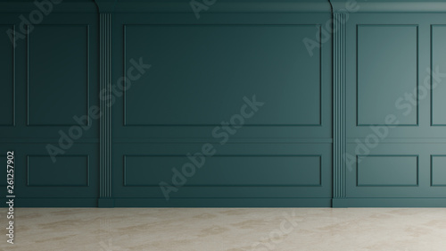 Green Interior Classic Wall Decoration, Retro and Modern 3D Rendering
