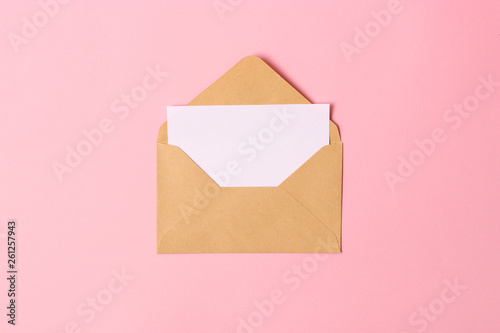  envelope on a colored background top view.