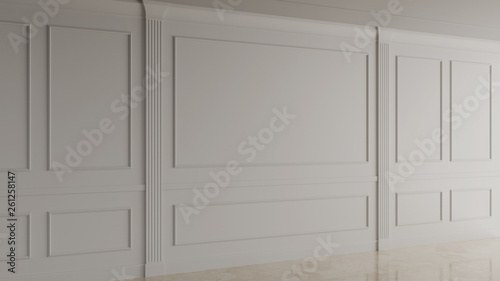 White Interior Classic Wall Decoration, Retro and Modern 3D Rendering