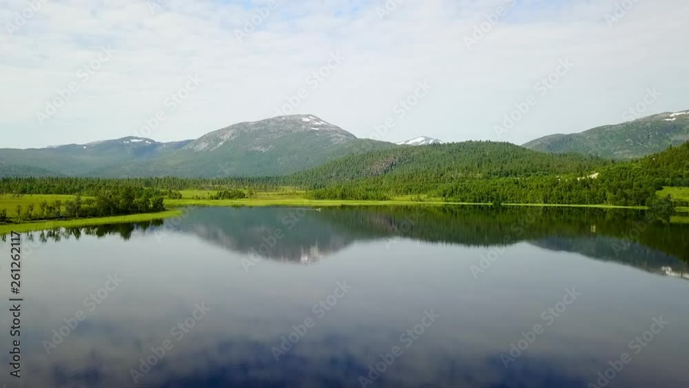 Aerial: Beautiful Lake Among Scenic Green Mountains in Senja Island, Norway Aerial: Beautiful Lake Among Scenic Green Mountains in Senja Island, Norway