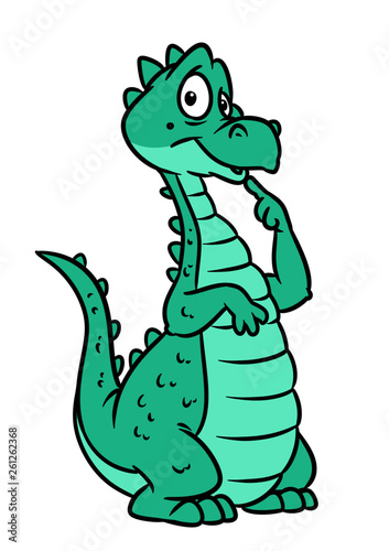 Green cheerful dragon animal fairy tale character cartoon illustration isolated image