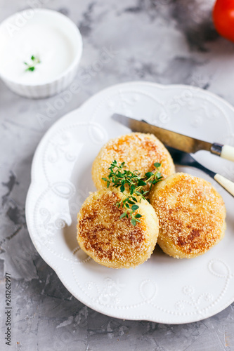 Homemade potato zrazy with ham and cheese
