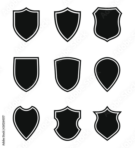 Set icon shields. Protection symbols. Isolated signs black shields on white background. Vector illustration