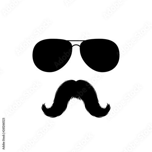 Moustaches and Sunglasses Mans Face Clipart. Black Fashion Sunglasses Isolated Vector Clipart. Silhouette for Laser Cutting Design. Mustache for Barbershop or Mexican Carnival. Fashion Accessory.