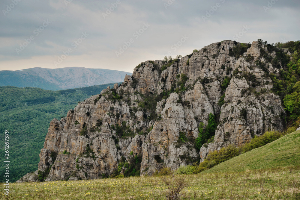 Scenic rocky ridge in the mountains in spring