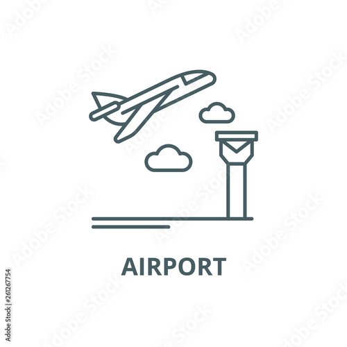 Airport line icon, vector. Airport outline sign, concept symbol, illustration
