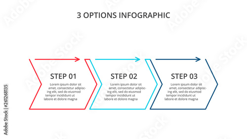 Thin line flat arrows for infographic. Template for diagram, graph, presentation and chart. Business concept with 3 options, parts, steps or processes.