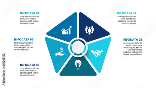 Vector pentagon infographic with 5 options. Presentation slide.