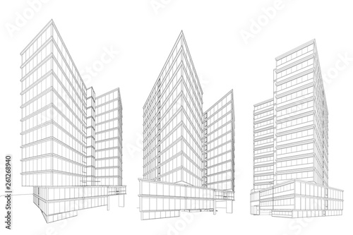 Fototapeta Naklejka Na Ścianę i Meble -  3d wireframe of building. sketch design.Vector