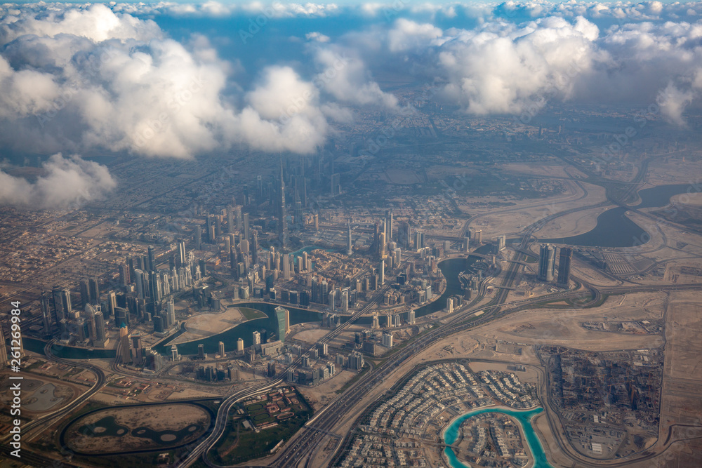 aerial view of city from above Dubai