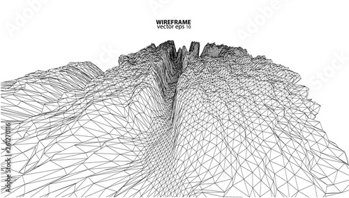 3D wireframe of contour swirl. Abstract wireframe background.