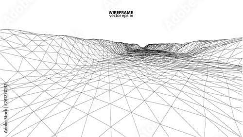 3D wireframe of contour swirl. Abstract wireframe background.