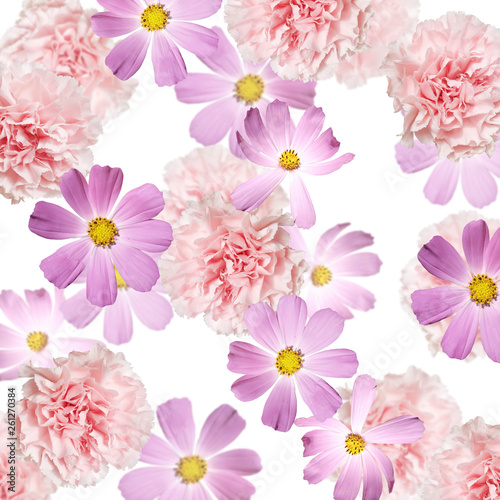 Wallpaper Mural Beautiful floral background of kosmeya and carnations. Isolated Torontodigital.ca