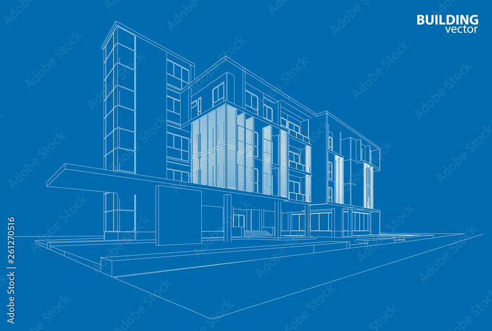 Fototapeta premium 3d wireframe of building. sketch design.Vector