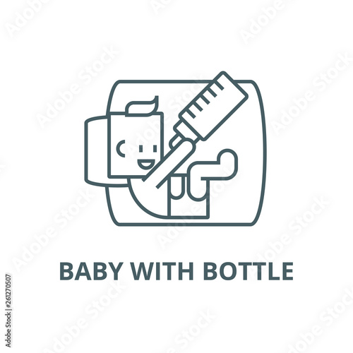 Baby with bottle line icon, vector. Baby with bottle outline sign, concept symbol, illustration