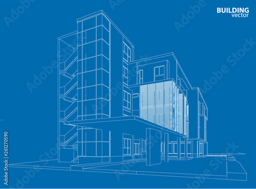 3d wireframe of building. sketch design.Vector