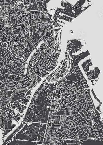 Tablou canvas City map Copenhagen, monochrome detailed plan, vector illustration