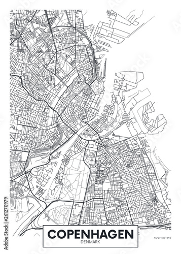 Fotografie, Obraz City map Copenhagen, travel vector poster design