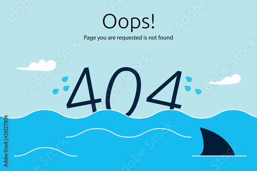 Flat line concept for page not found 404 error. Vector illustration background with 404 text sink in blue ocean. vector illustration