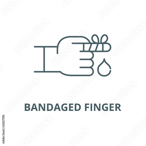 Bandaged finger line icon, vector. Bandaged finger outline sign, concept symbol, illustration