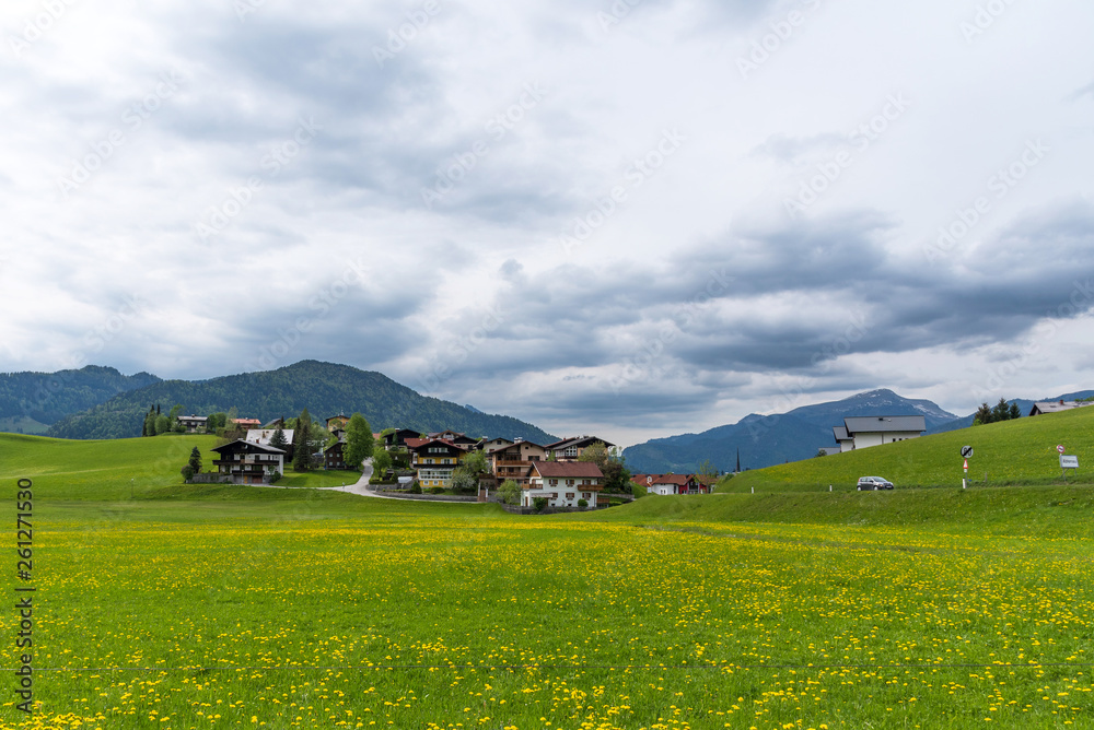 Amazing panoramic view of Abtenau, small village in the mountains in Austria.