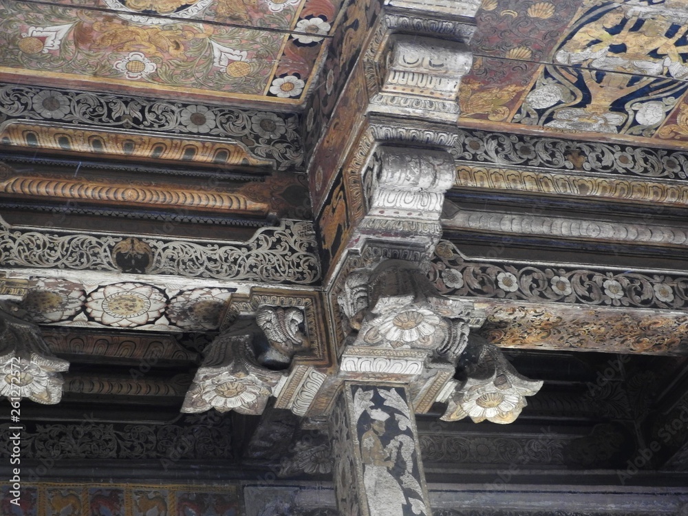 Temple of the sacred tooth relic Sri Dalada Maligawa in Kandy, Sri Lanka. Details relics