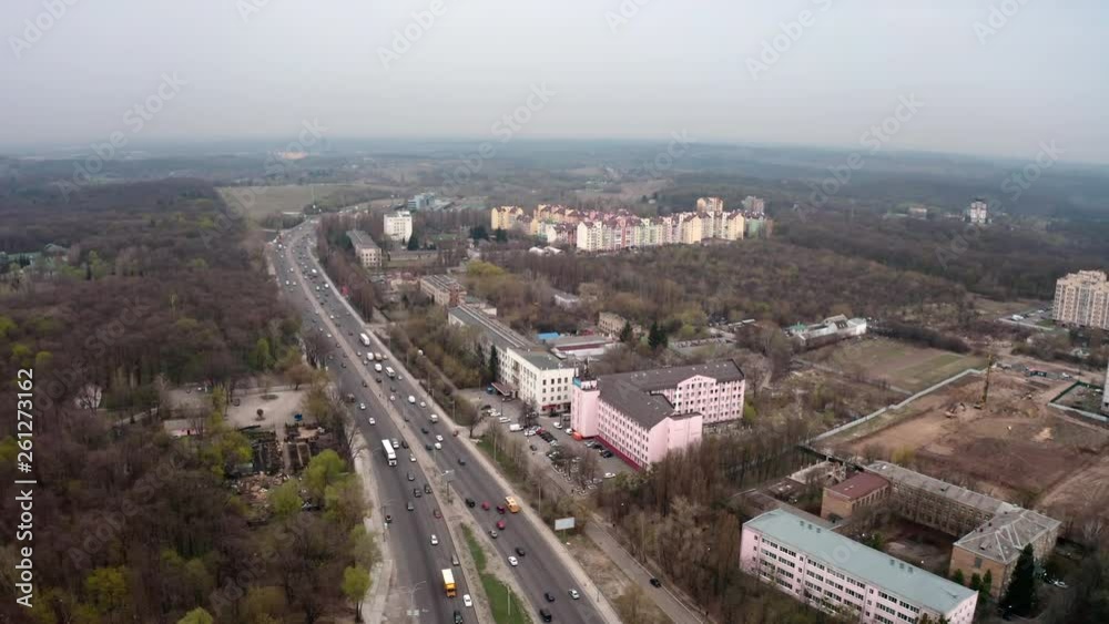 Flying over a highway in the Goloseevo area outside of Kiev, Ukraine. Flying over a highway in the Goloseevo area outside of Kiev, Ukraine.