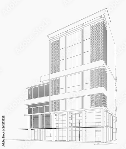 3d wireframe of building. sketch design.Vector
