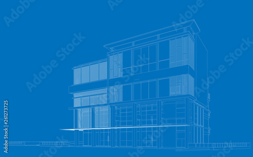 3d wireframe of building. sketch design.Vector