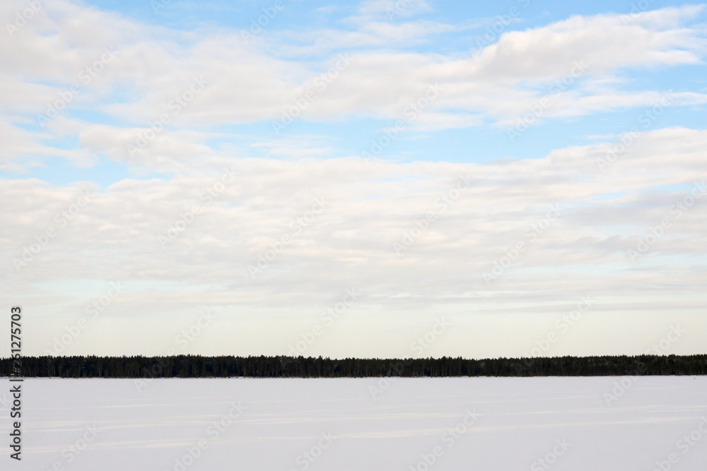 Obraz premium winter lake taiga landscape