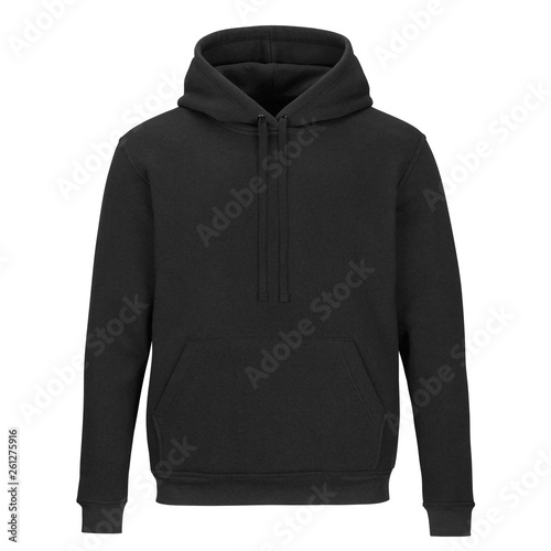 Front of black sweatshirt with hood isolated on white background 