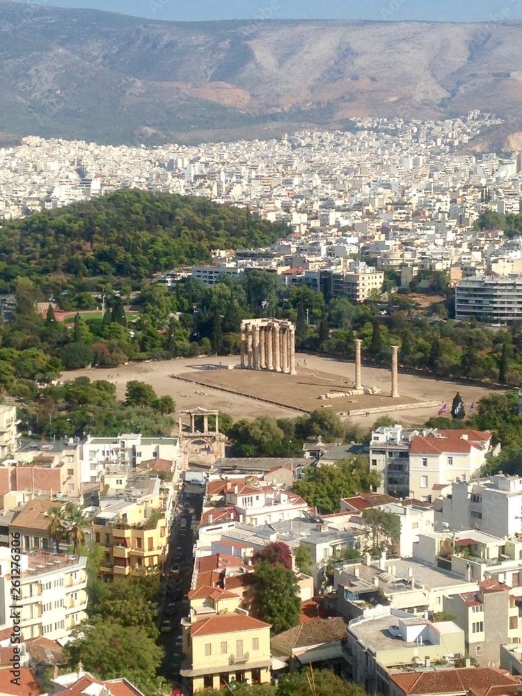 Deserted tourist spot, empty tourist sites in Athens, Greece, ancient monument in Europe, Parthenon, Ancient Greek temple surrounded by modern city in summer