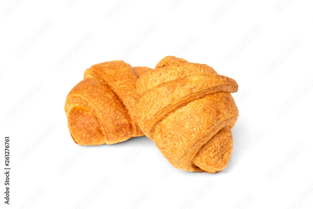 Croissant with condensed milk isolated on white background. Croissant with condensed milk isolated on white background.