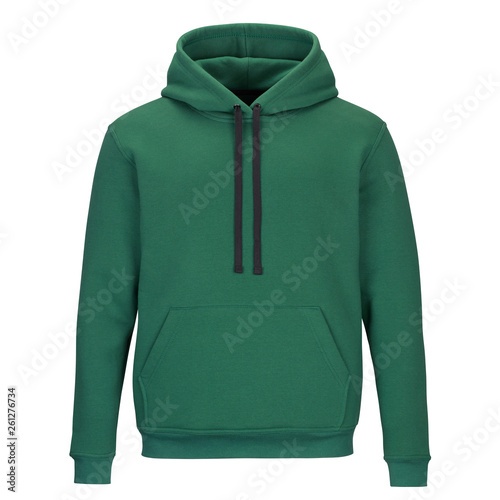 Front of green sweatshirt with hood isolated on white background  photo