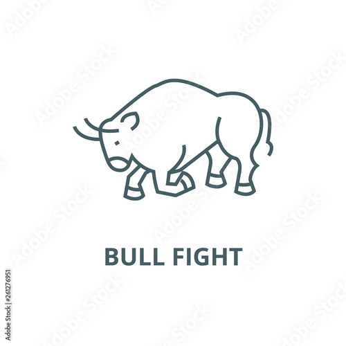 Bull fight,spain line icon, vector. Bull fight,spain outline sign, concept symbol, illustration