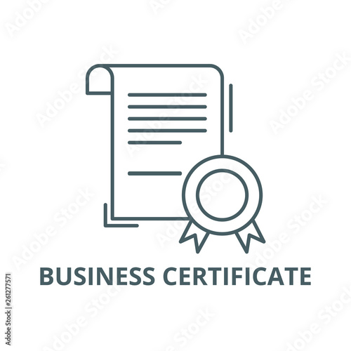 Business certificate line icon, vector. Business certificate outline sign, concept symbol, illustration