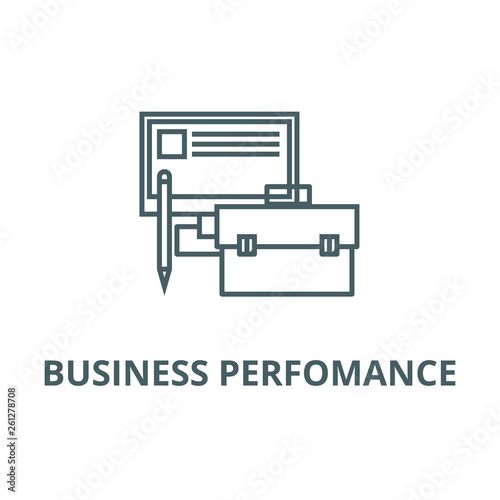 Business perfomance,monitor, case, pencil line icon, vector. Business perfomance,monitor, case, pencil outline sign, concept symbol, illustration