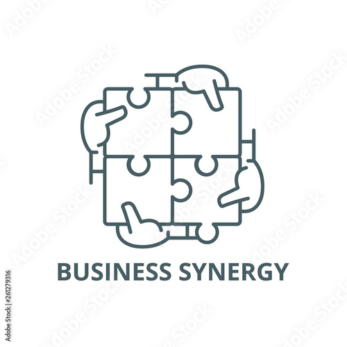 Business synergy line icon, vector. Business synergy outline sign, concept symbol, illustration