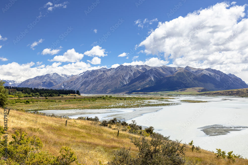 Rakaia River scenery in south New Zealand